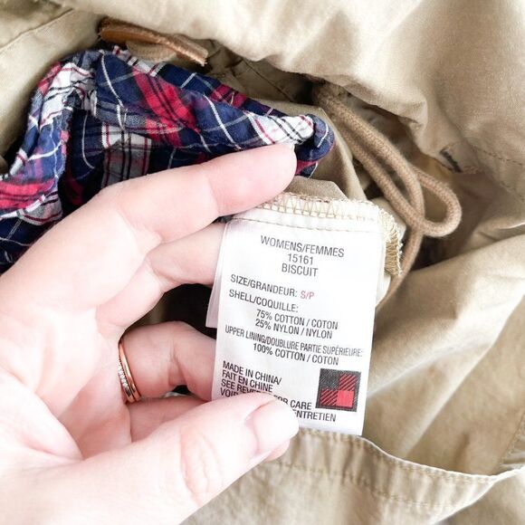 Woolrich Jacket Women's Zip Up Tan Adjustable Waist Hooded Patch Pockets Size S - Picture 4 of 8